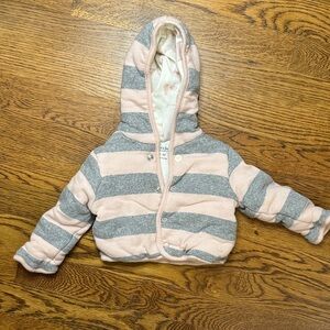 Burt's Bees Pink and Gray Striped Hoodie